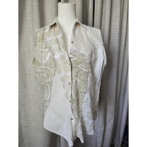 90's Vintage Button Up Vest Sz M‎ Paisley Crochet Plaid Patchwork Boho Hippie